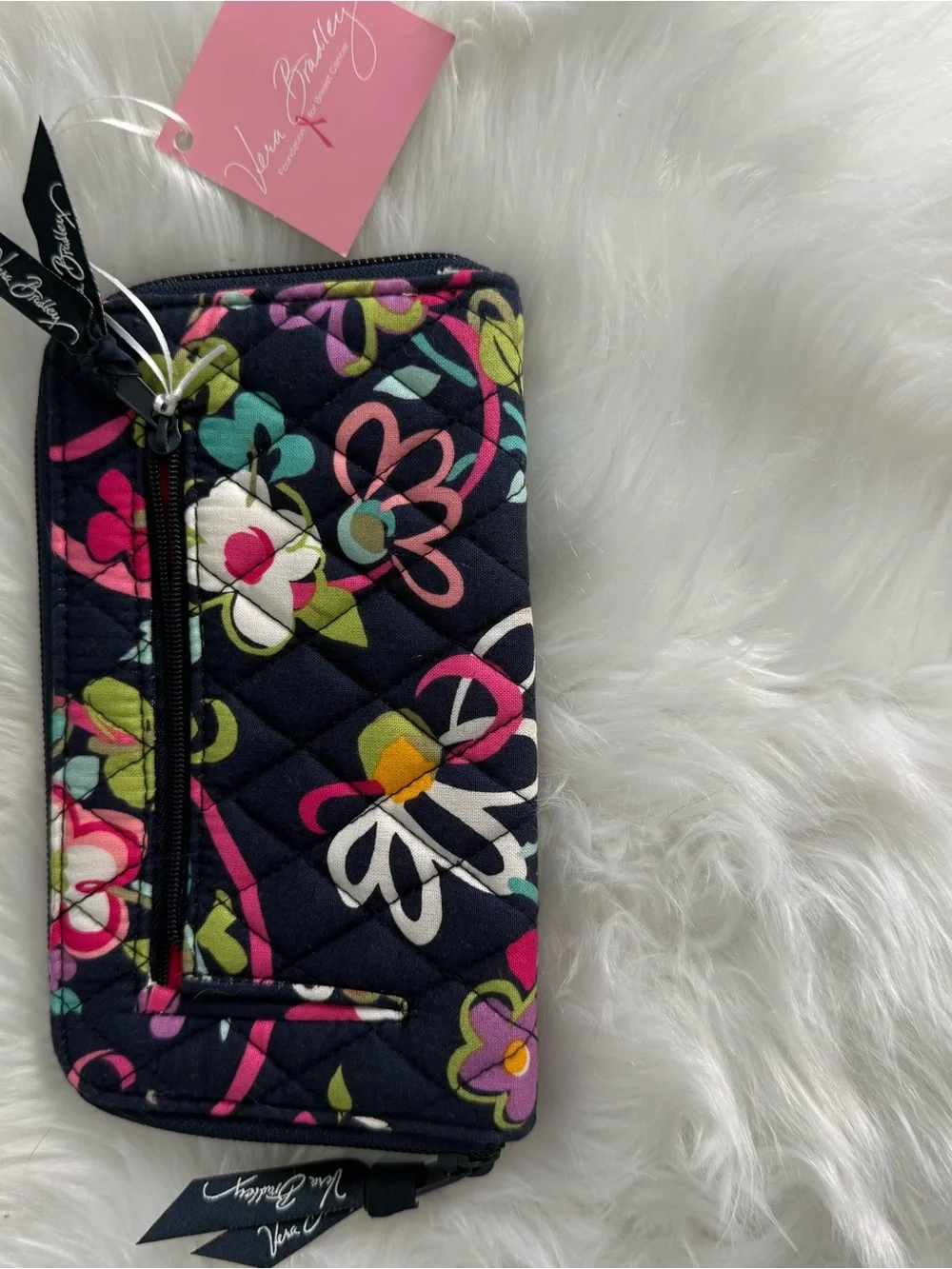 Vera Bradley Navy Floral Quilted Zip Around Wallet - Picture 2 of 8